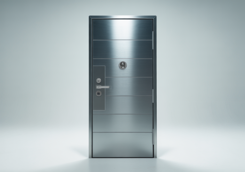 Steel security door protecting a home entrance